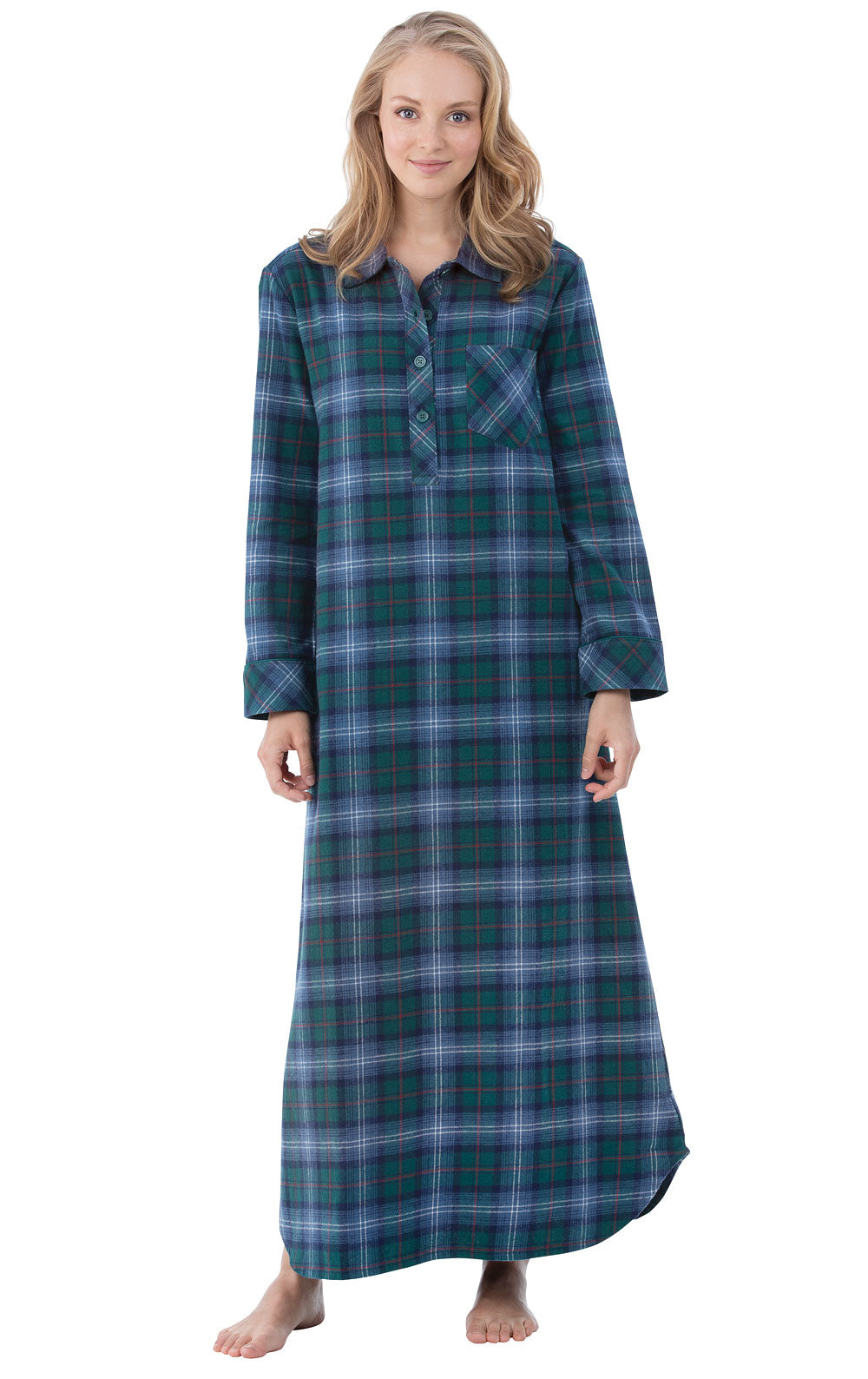 Night Gown Flannel Sleep Dress Plaid Flannel Nightgown- Final Sale
