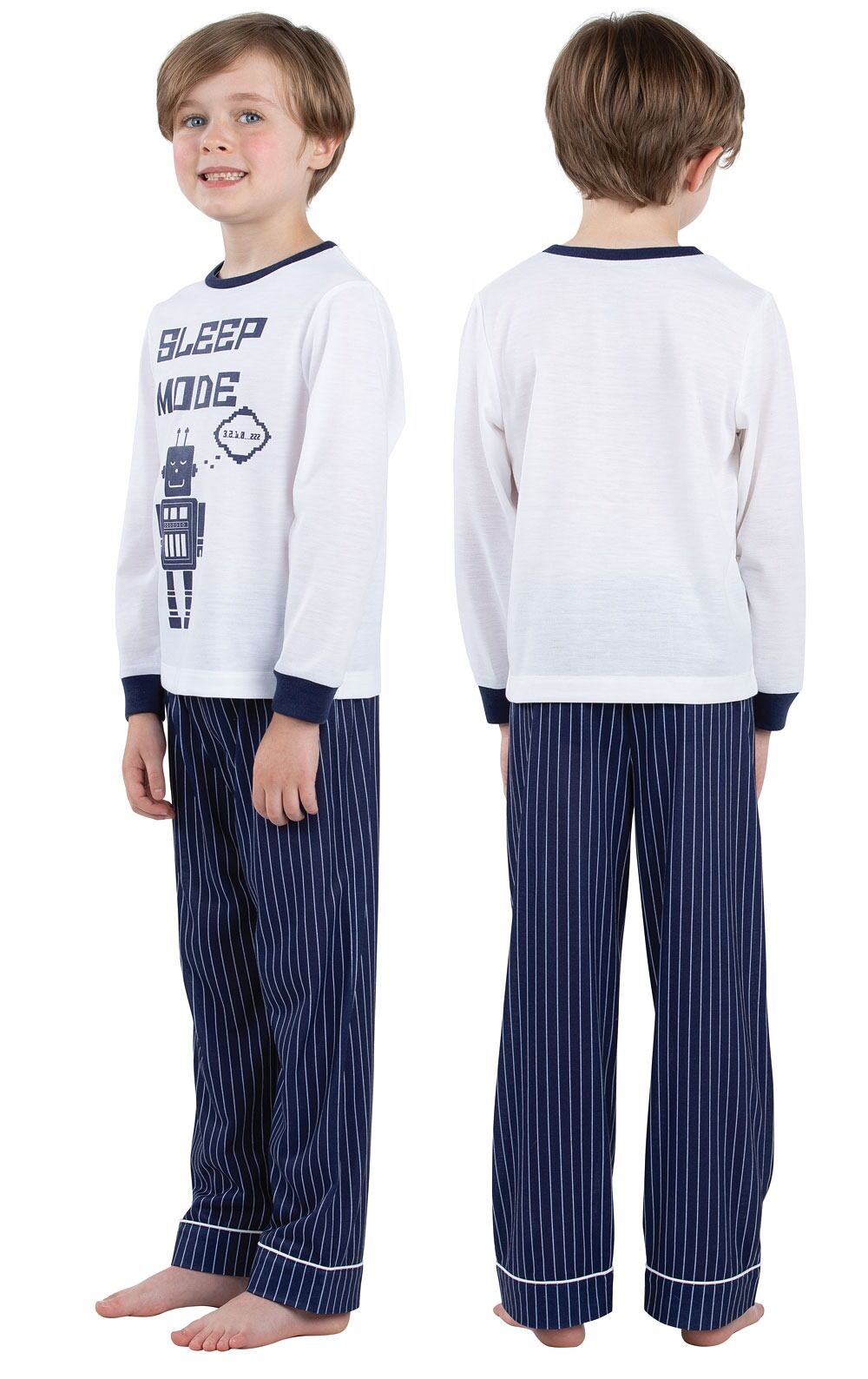 Boy's Navy Stripes Graphic Tee Pajamas