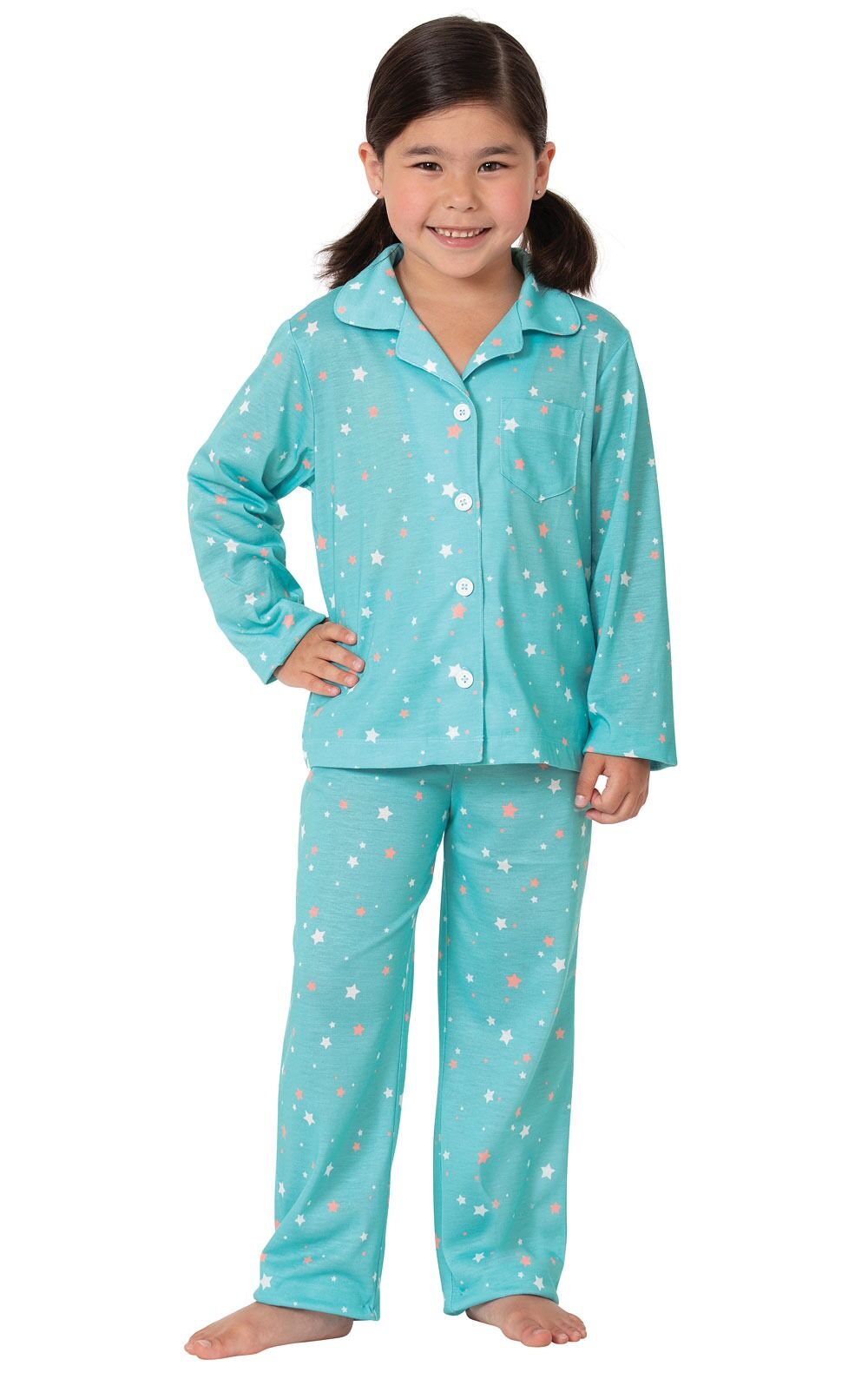 Girl's Aqua Stars Button-Front Pajamas | Pajamagram