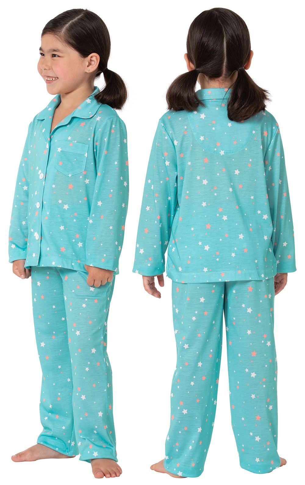 Girl's Aqua Stars Button-Front Pajamas