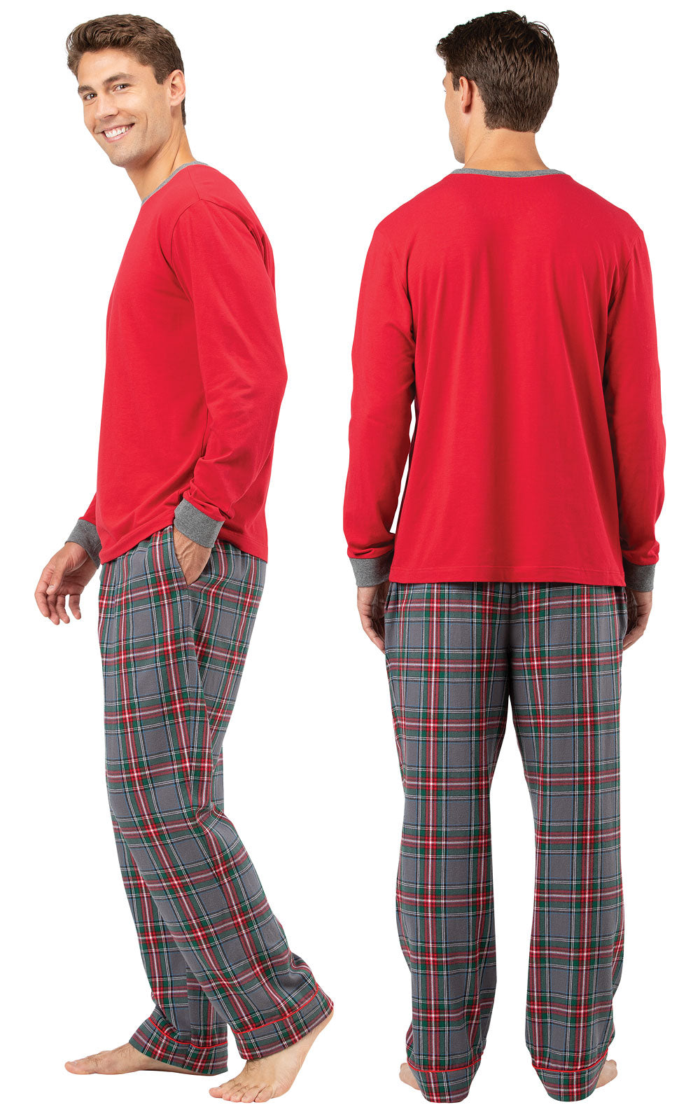 Gray Plaid Pullover Jersey Flannel Men's Pajamas