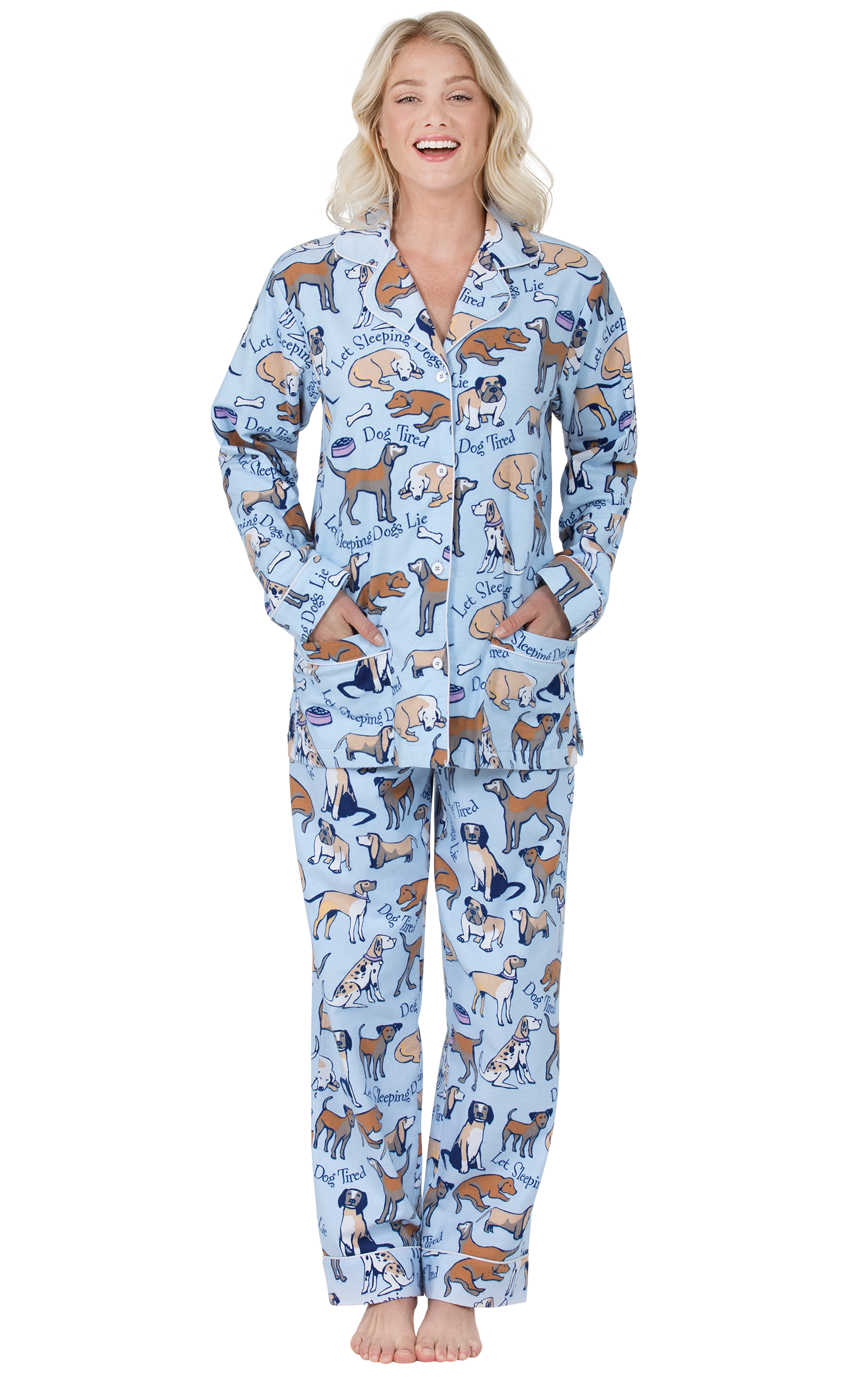 Dog Tired Button-Front Flannel Pajamas