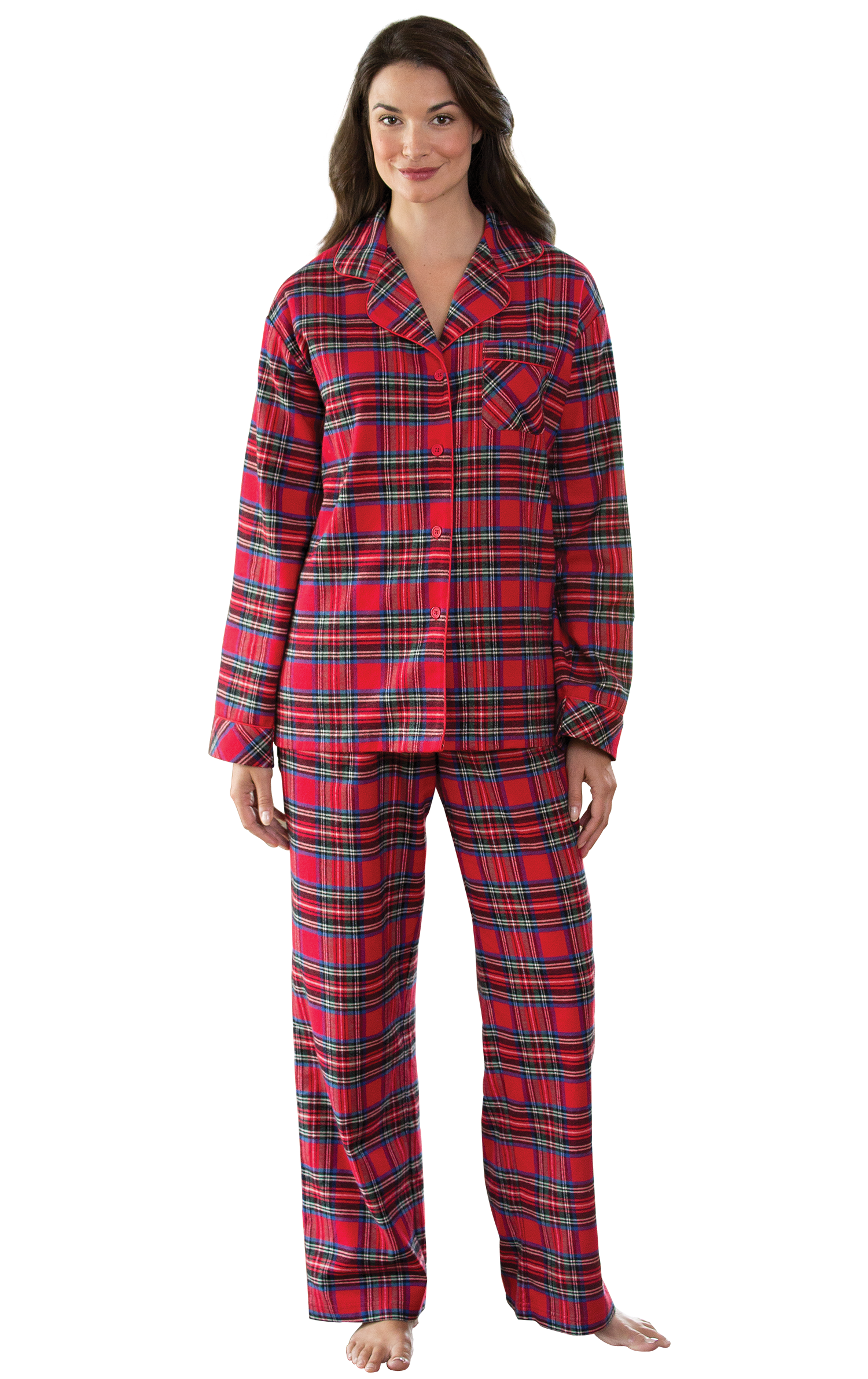 Stewart Plaid Button-Front Flannel Pajamas