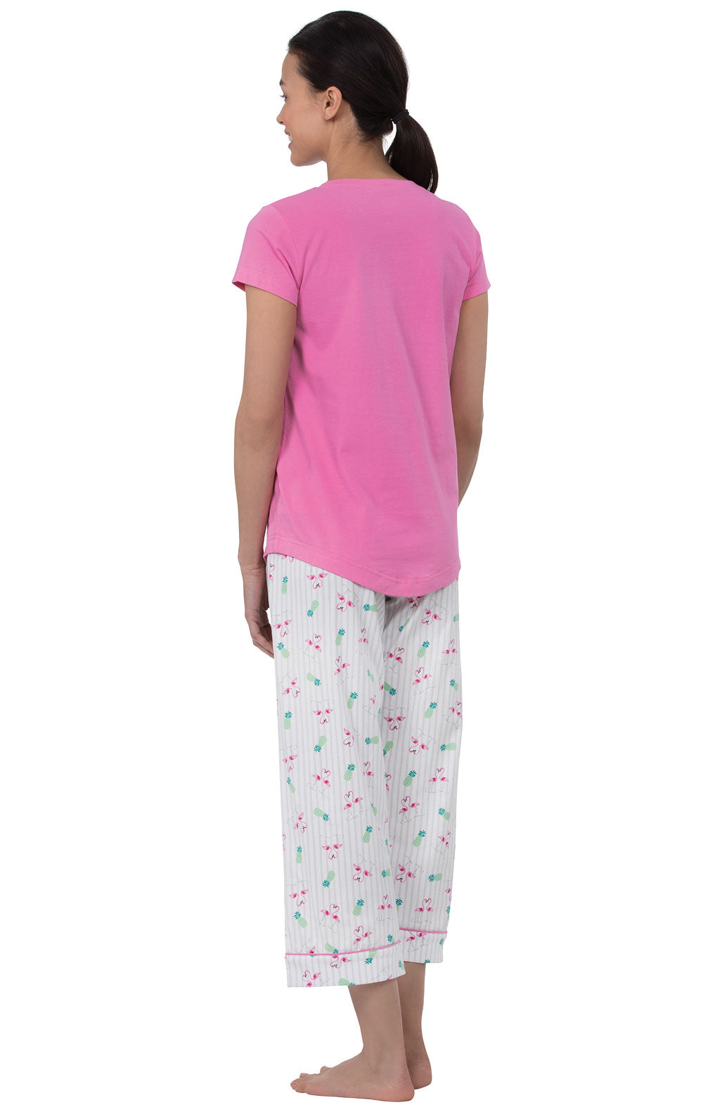 Tapir Pyjamas Pocket Tee Capri Pajamas - Flamingo Stipe - Final Sale | Pajamagram
