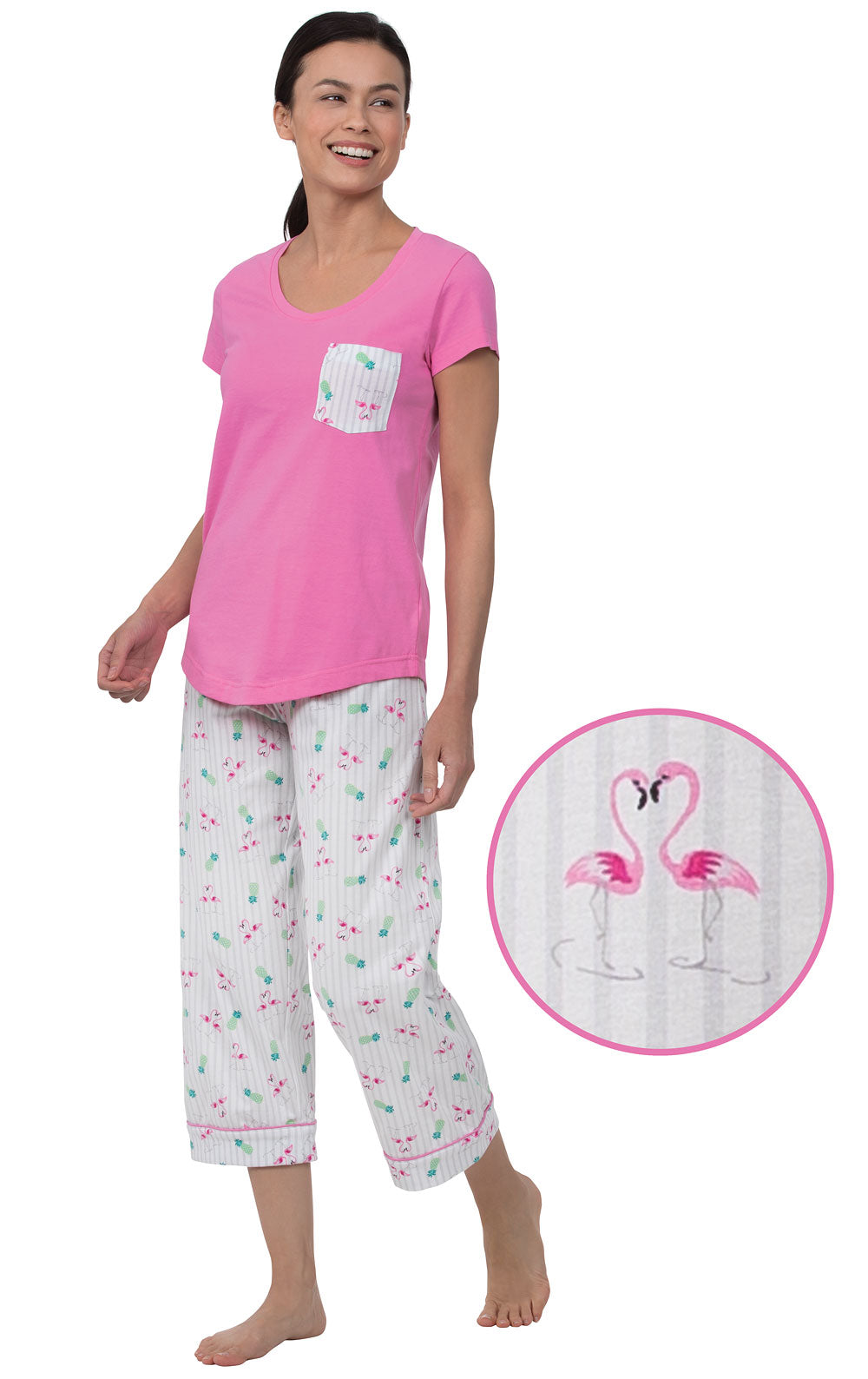 Tapir Pyjamas Pocket Tee Capri Pajamas - Flamingo Stipe - Final Sale | Pajamagram
