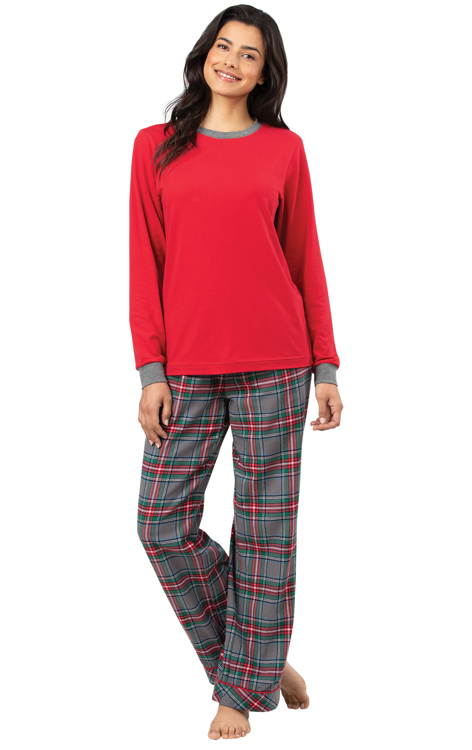 Gray Plaid Pullover Jersey Flannel Pajamas