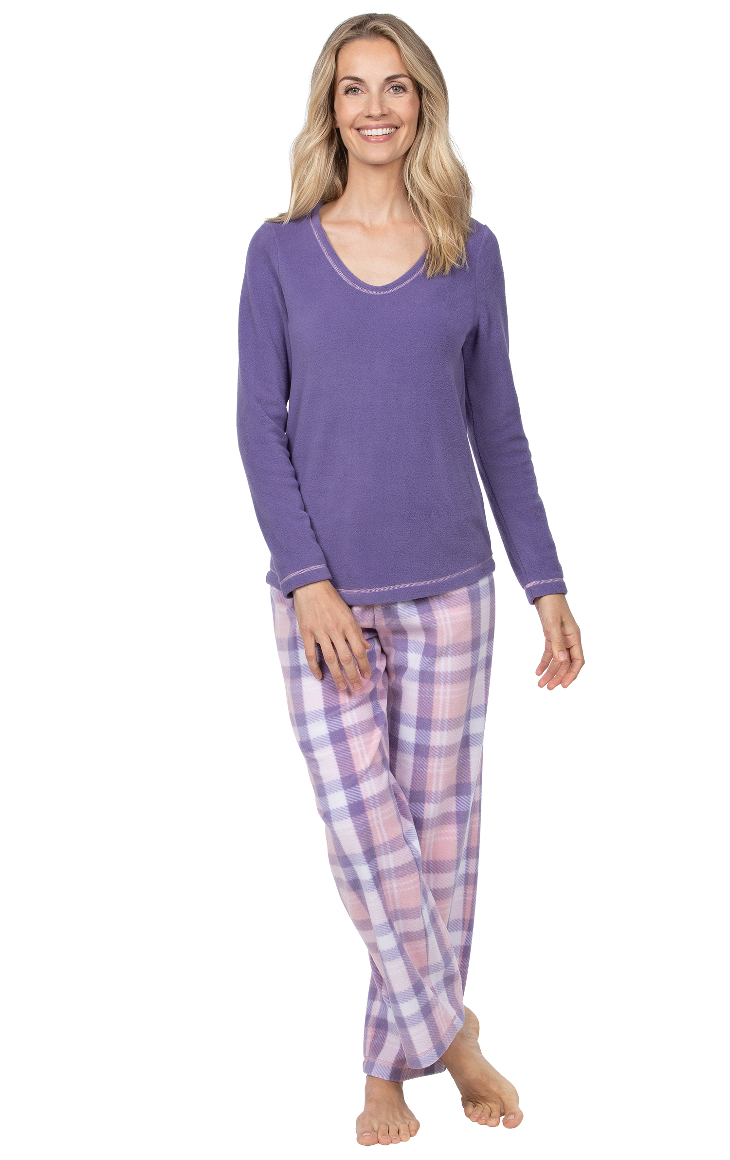 Lightweight Fleece Pullover Pajamas - Purple & Pink Plaid