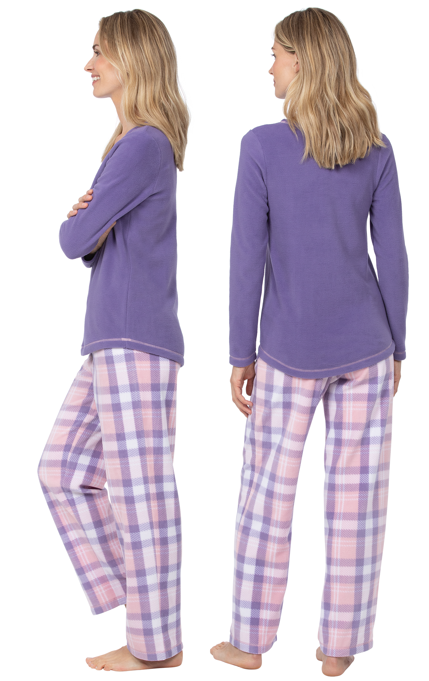 Lightweight Fleece Pullover Pajamas - Purple & Pink Plaid