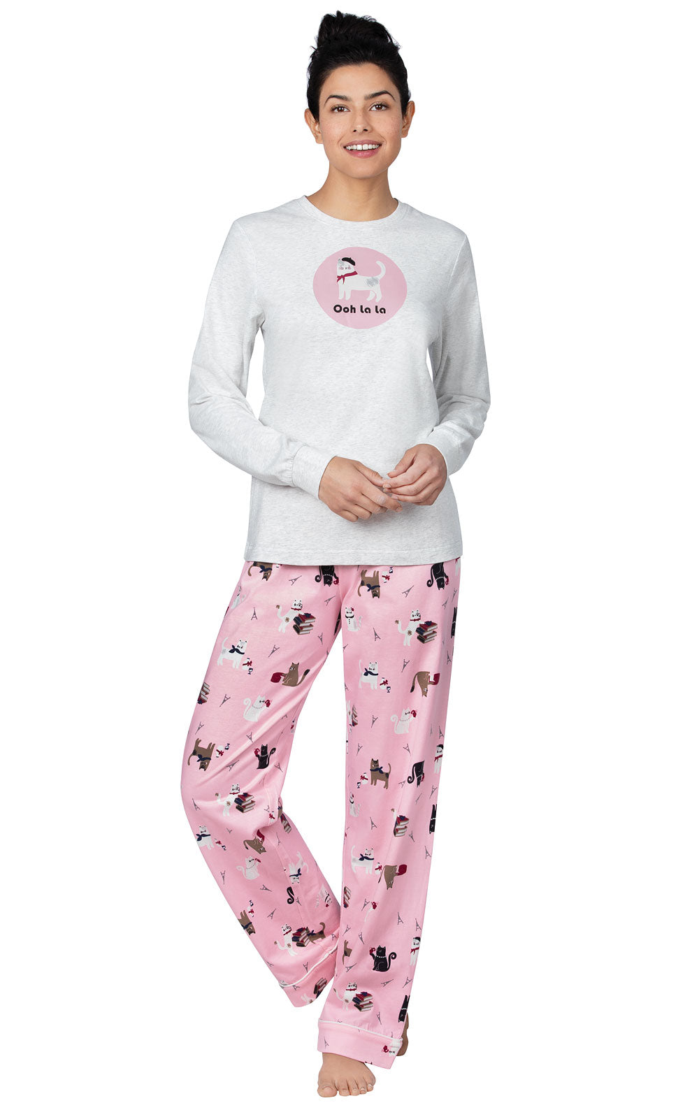 Pink Cat Long Sleeve Graphic Pajamas