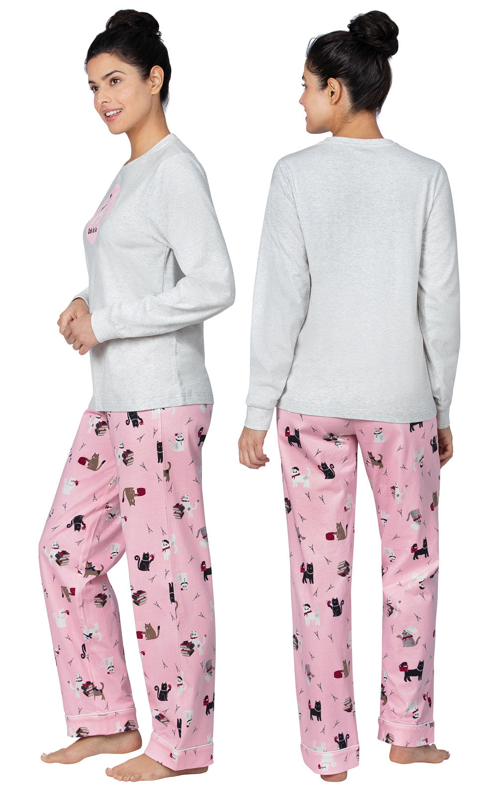 Pink Cat Long Sleeve Graphic Pajamas