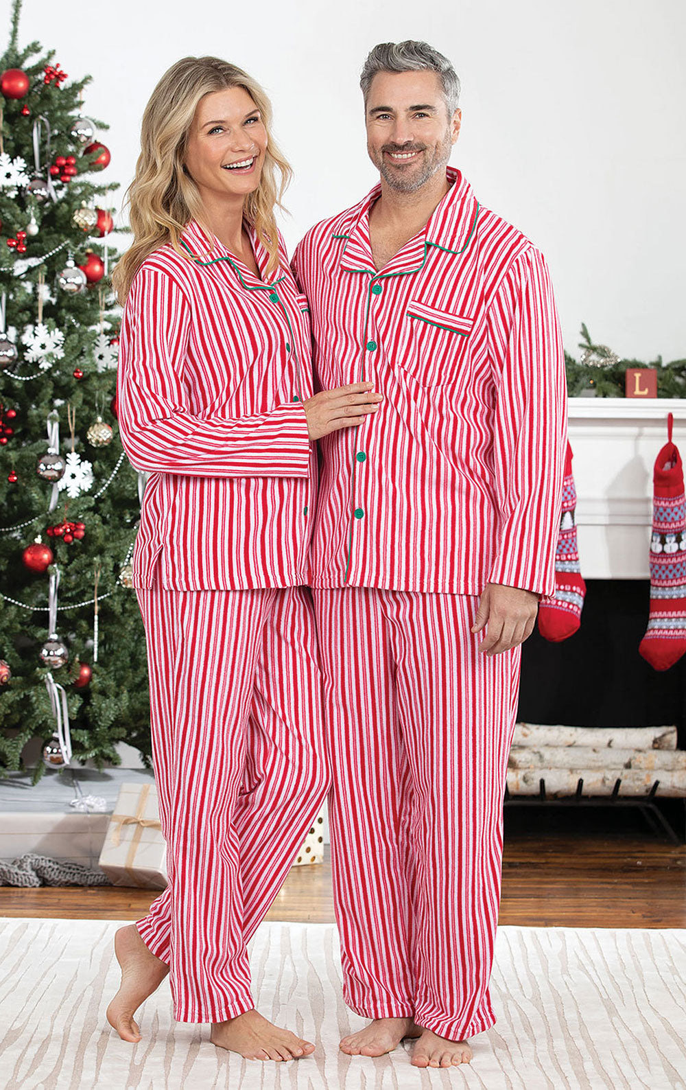 Candy Cane Fleece Couples Matching Pajamas