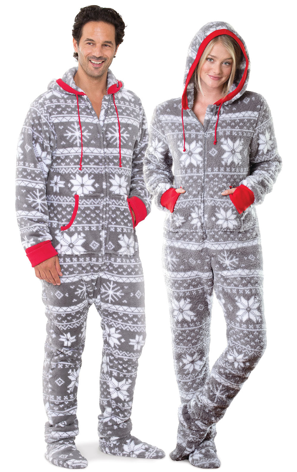 Nordic Fleece Hoodie-Footie Couples Matching Pajamas