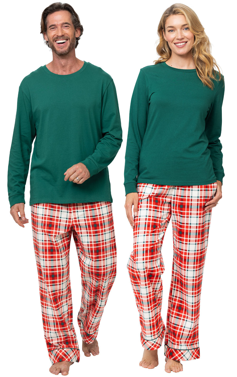 Modern Plaid Couples Pajamas - Evergreen