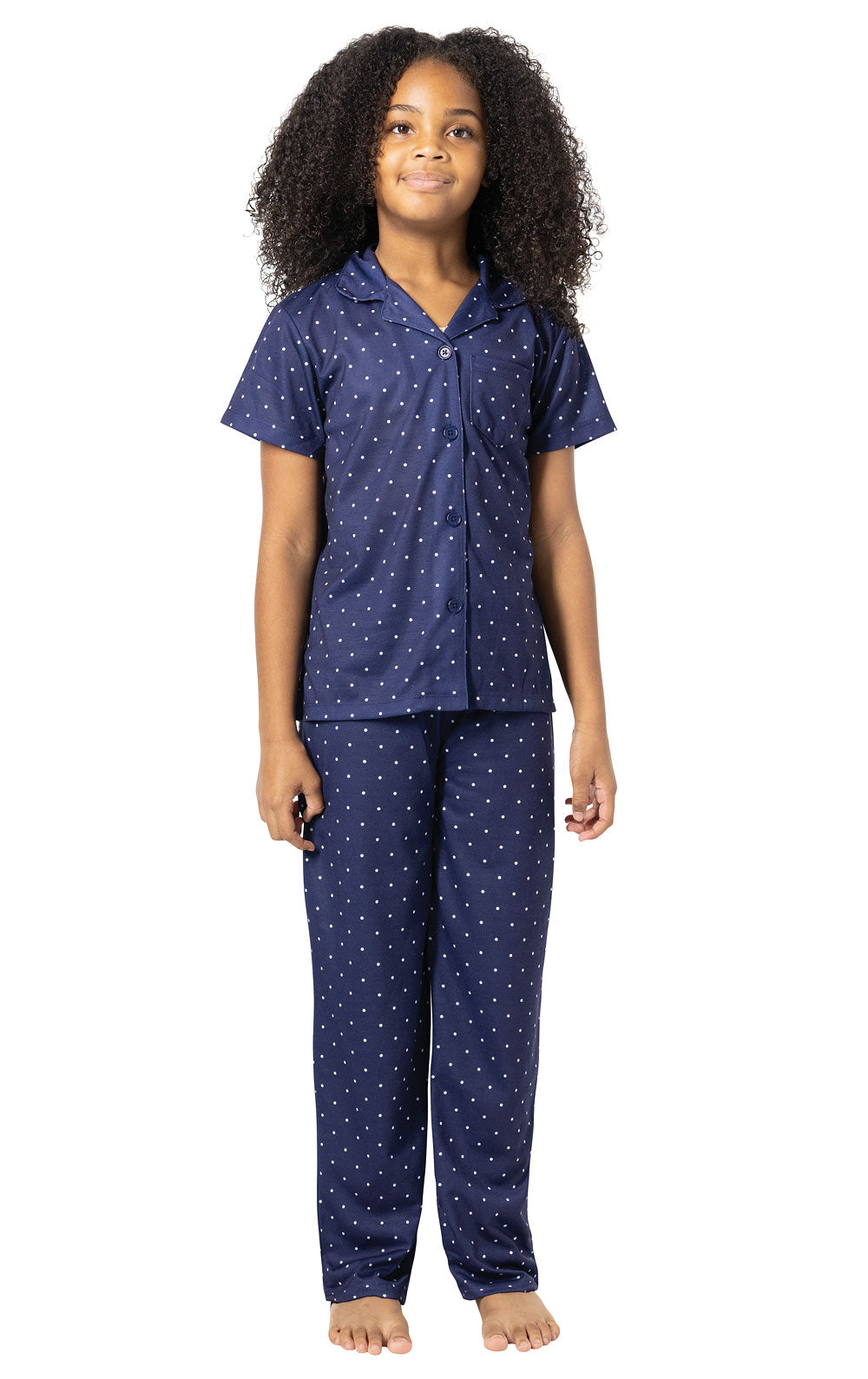 Classic Polka-Dot Short Sleeve Button-Front Girls Pajamas