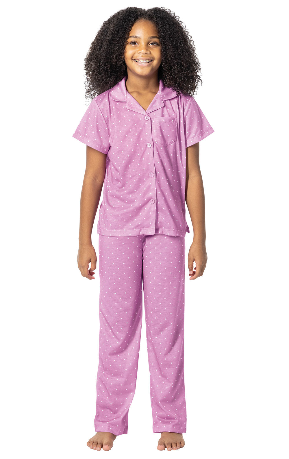 Classic Polka Dot Short Sleeve Button Front Girls Pajamas Pajamagram