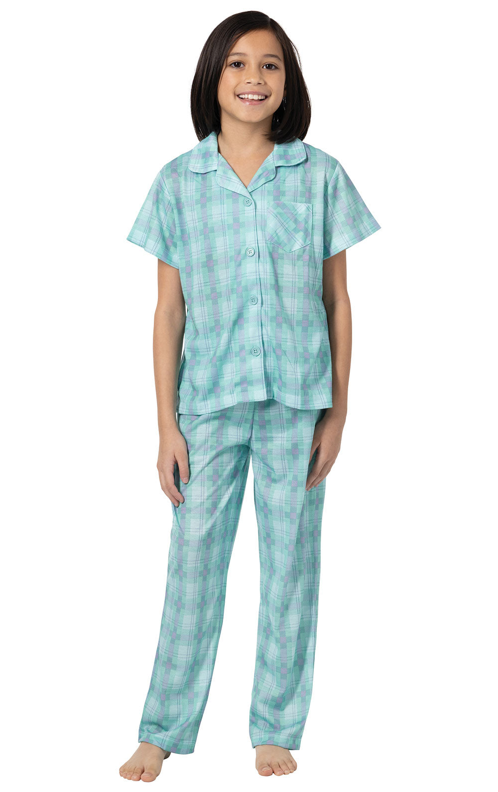 Short Sleeve Button-Front Girls Pajamas