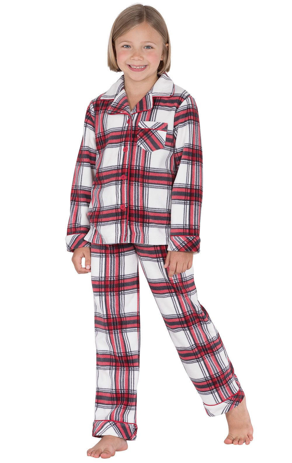 Fireside Plaid Fleece Button-Front Girls Pajamas