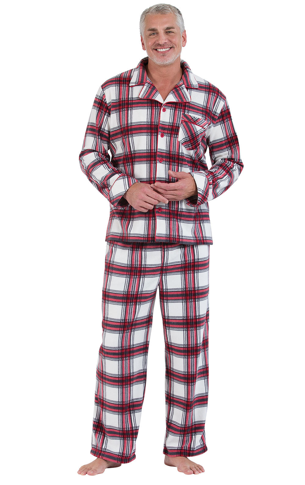 Fireside Plaid Fleece Button-Front Mens Pajamas