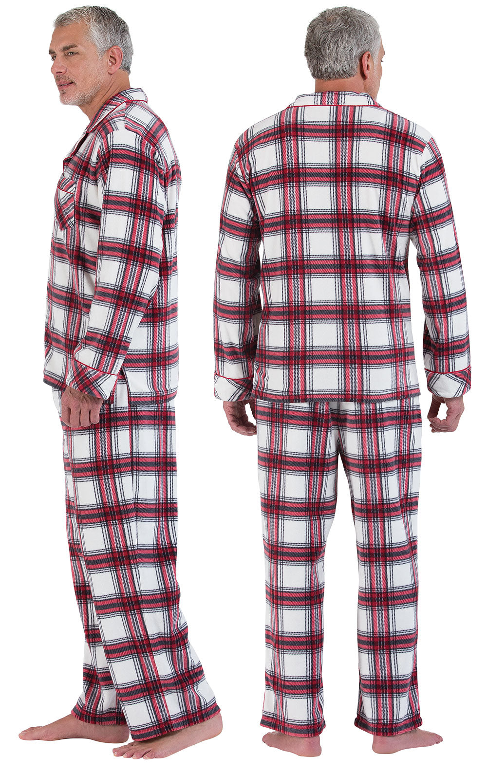 Fireside Plaid Fleece Button-Front Mens Pajamas - Family Set