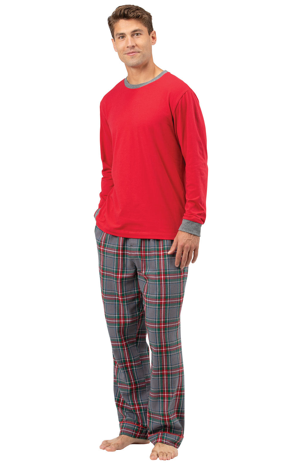 Gray Plaid Pullover Jersey Flannel Men's Pajamas