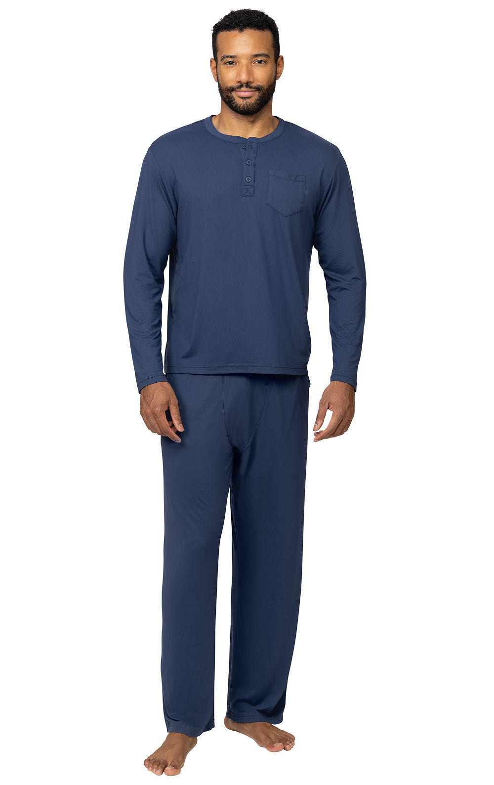MoFiz Men's Cotton Modal Pajama Set - Button Down Sleep Shirts With Pocket