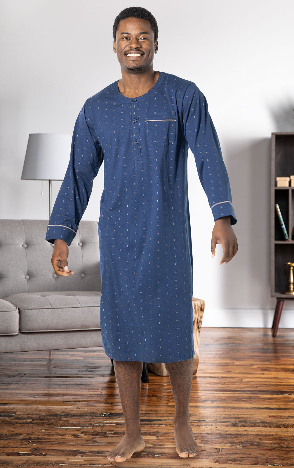 Printed Jersey Men's Nightshirt - Navy Geo - Final Sale