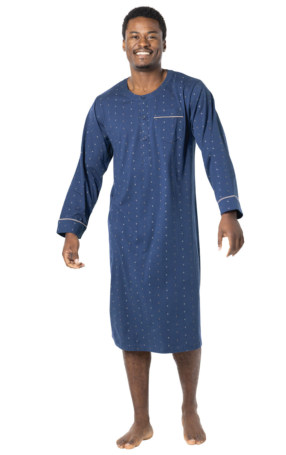 Printed Jersey Men's Nightshirt - Navy Geo - Final Sale