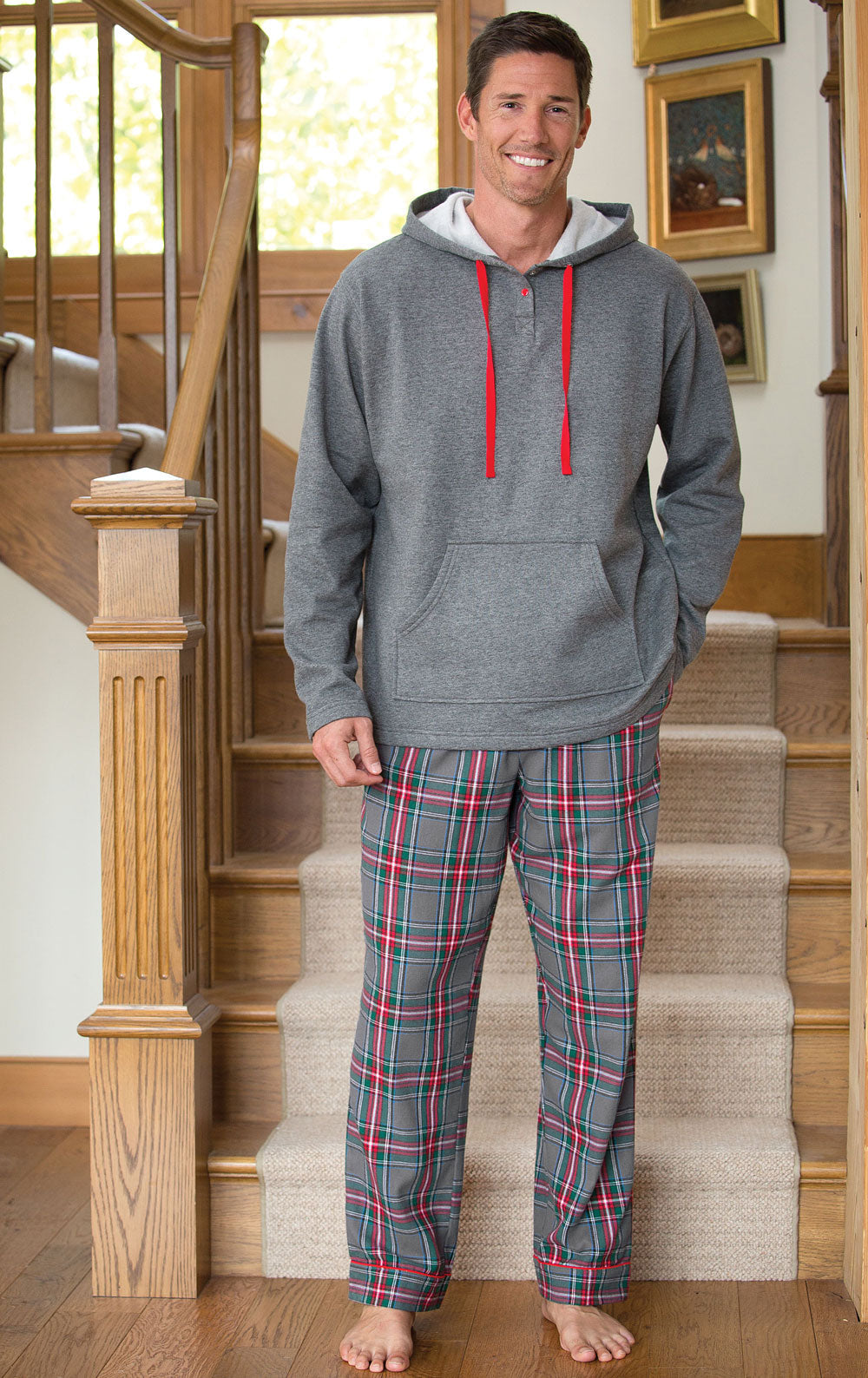 Gray Plaid Men's Hoodie & Pant Set - Couples