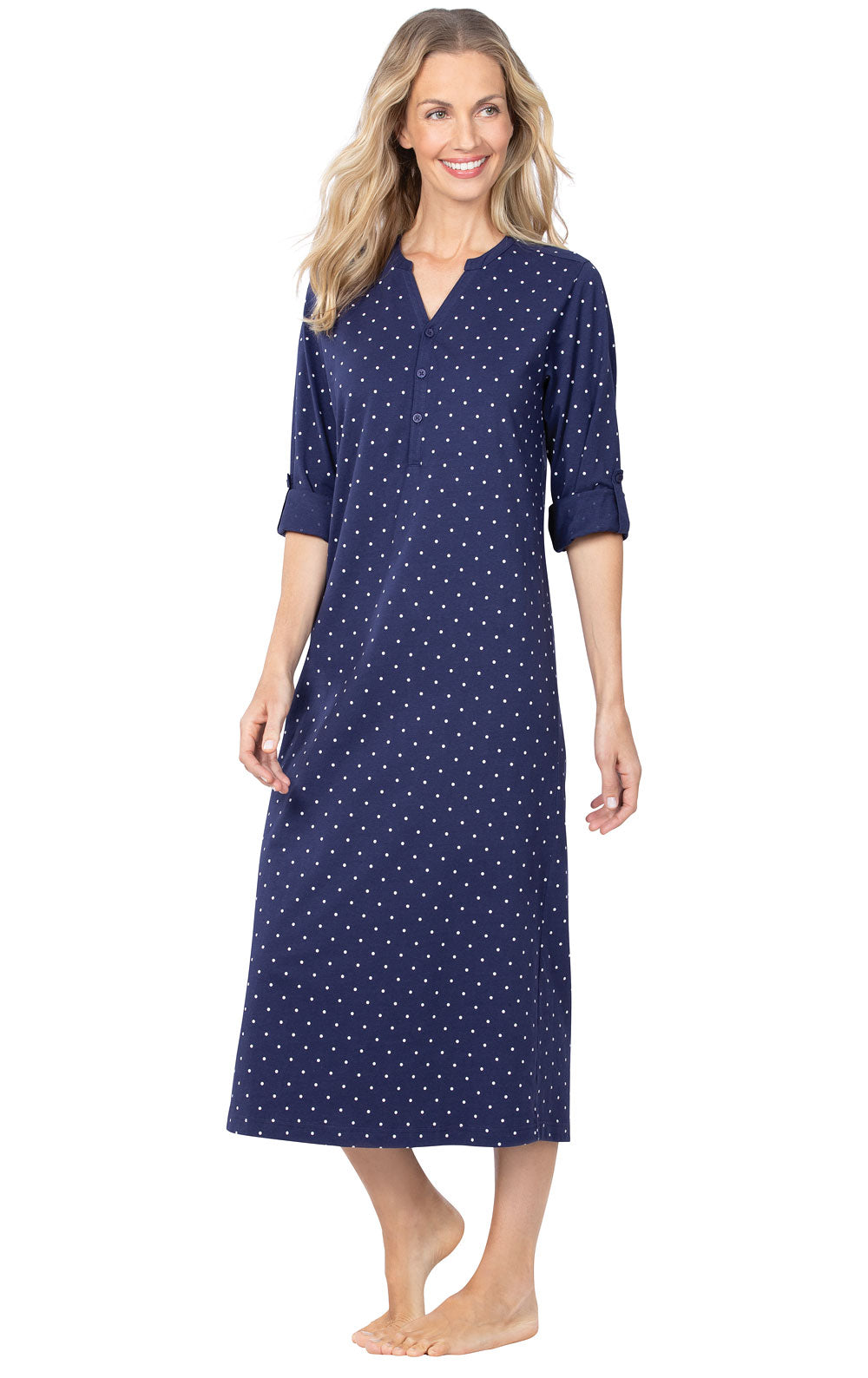 Classic Polka-Dot Convertible Sleeve Nightgown- Final Sale