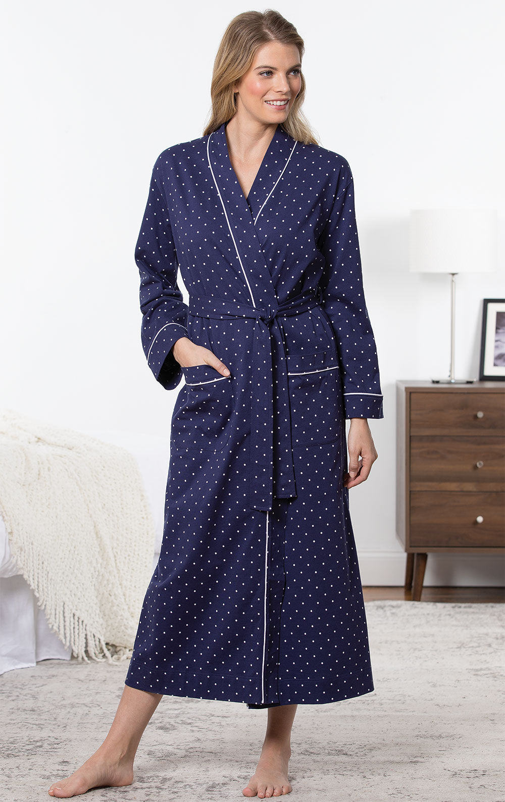 Women's Classic Dots Long Robe - Navy