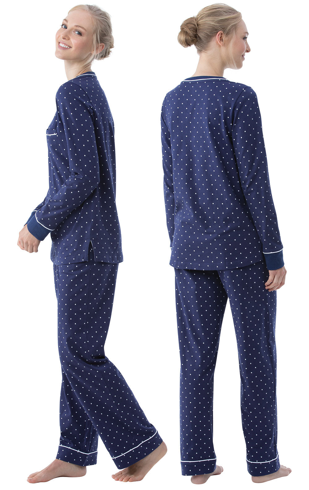 Classic Polka-Dot Pullover Pajamas - Navy