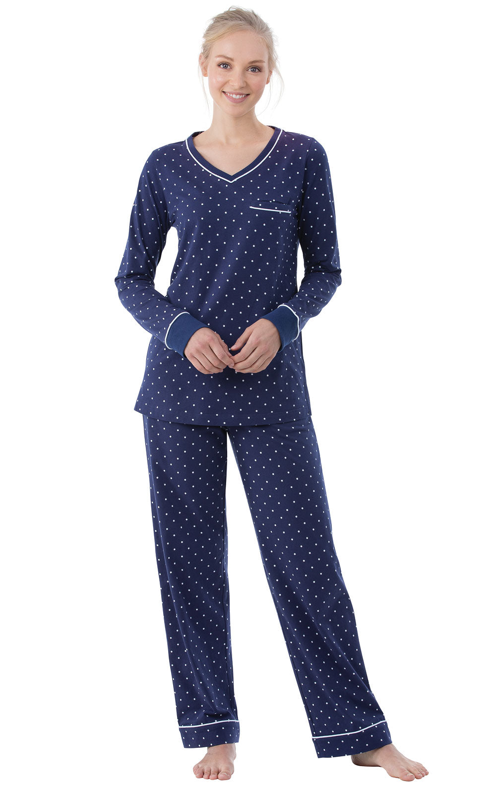 Classic Polka-Dot Pullover Pajamas - Navy