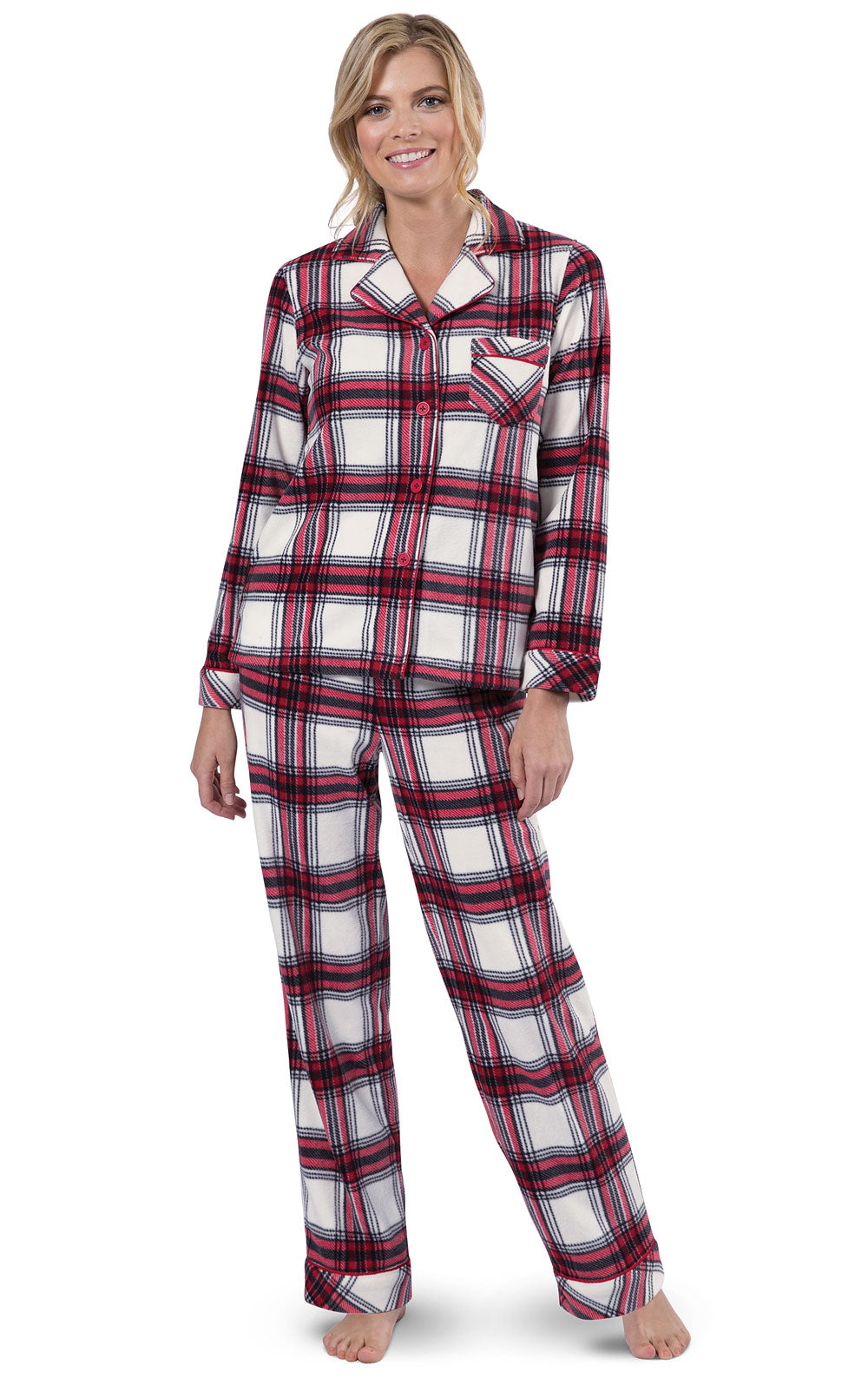 Fireside Plaid Fleece Button-Front Pajamas - Family Set