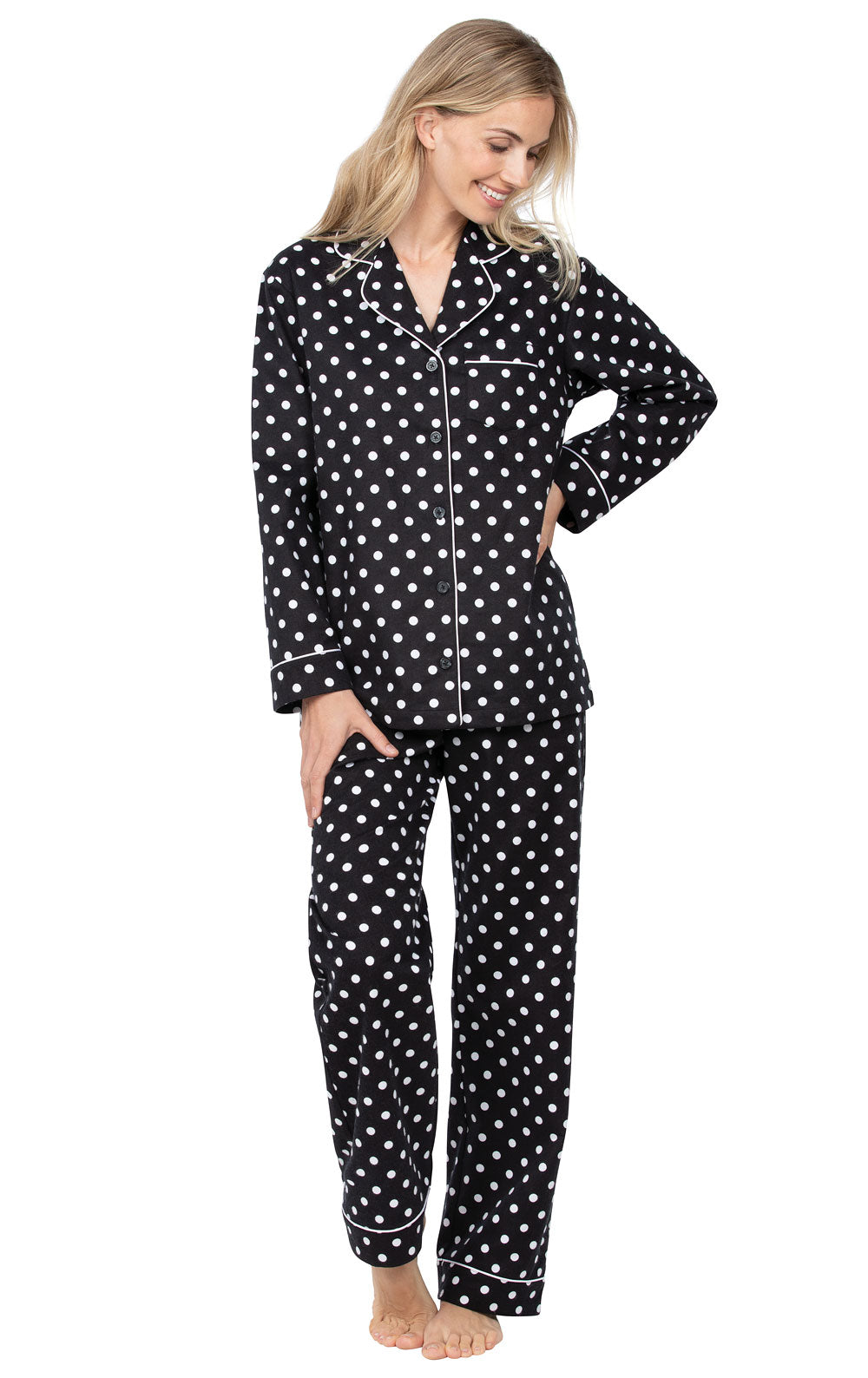 Polka-Dot Boyfriend Flannel Pajamas - Black - Final Sale