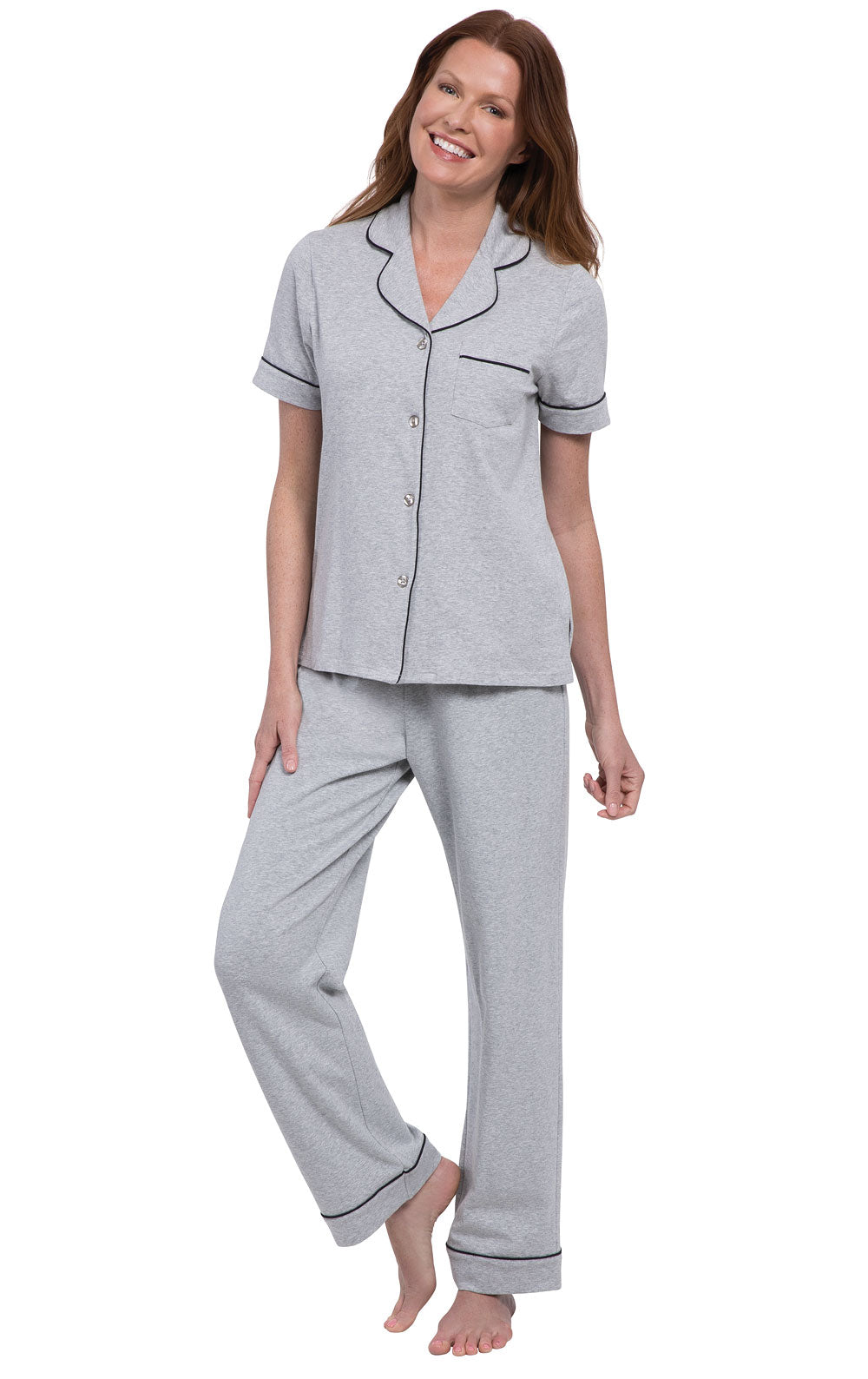 Solid Jersey Short-Sleeve Button-Front Pajamas