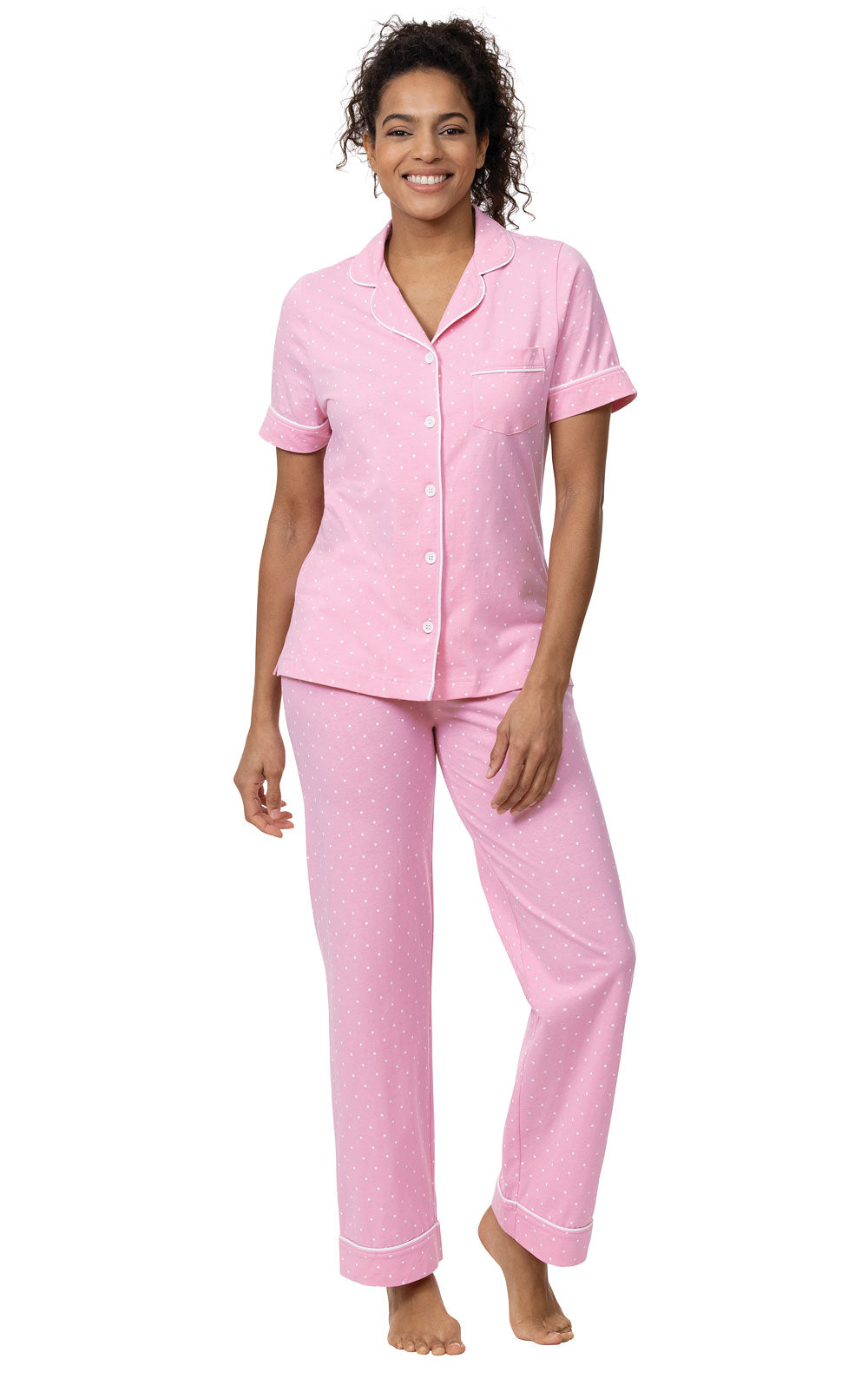 Classic Polka-Dot Short Sleeve Button-Front Pajamas