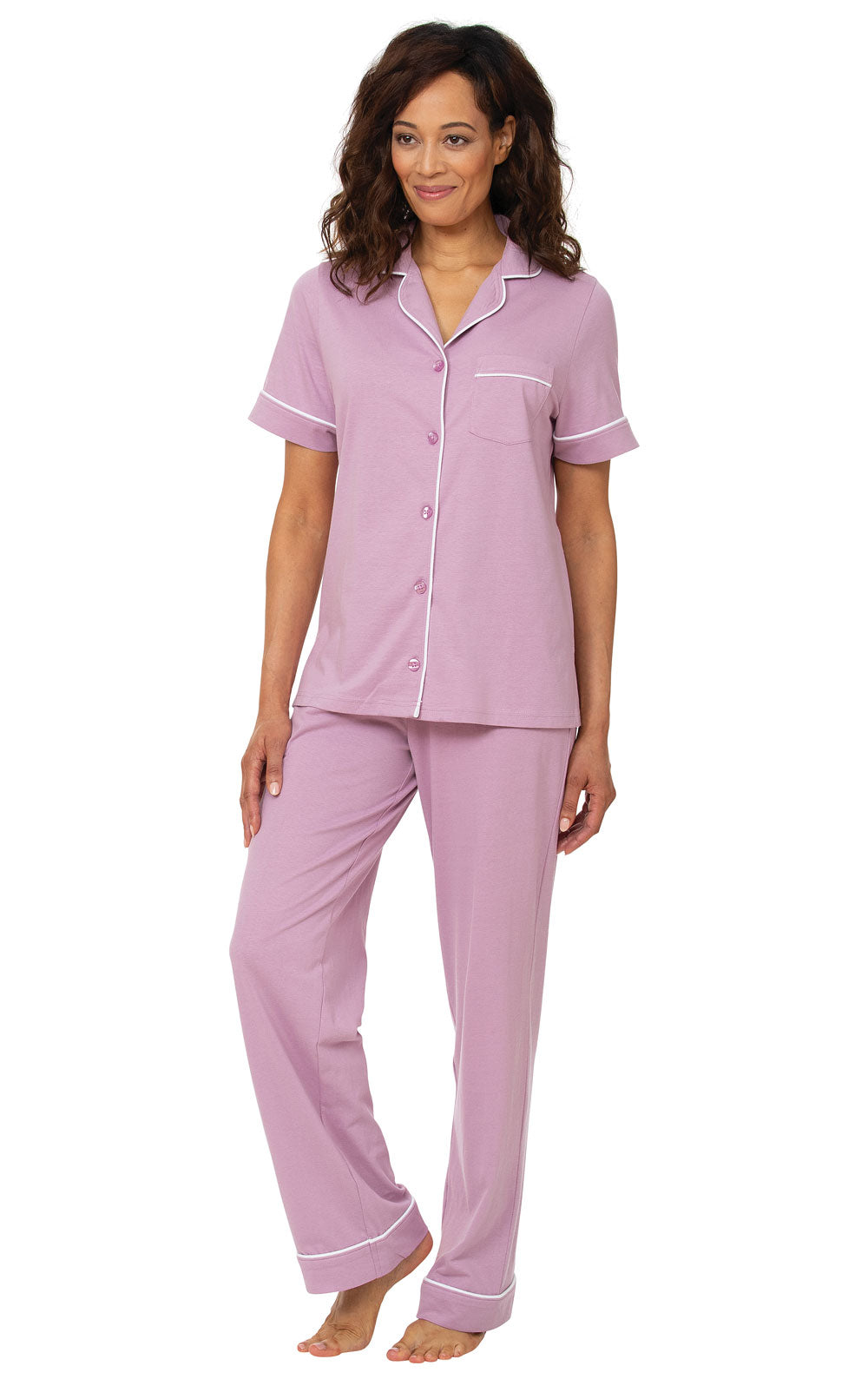 Solid Jersey Short-Sleeve Button-Front Pajamas
