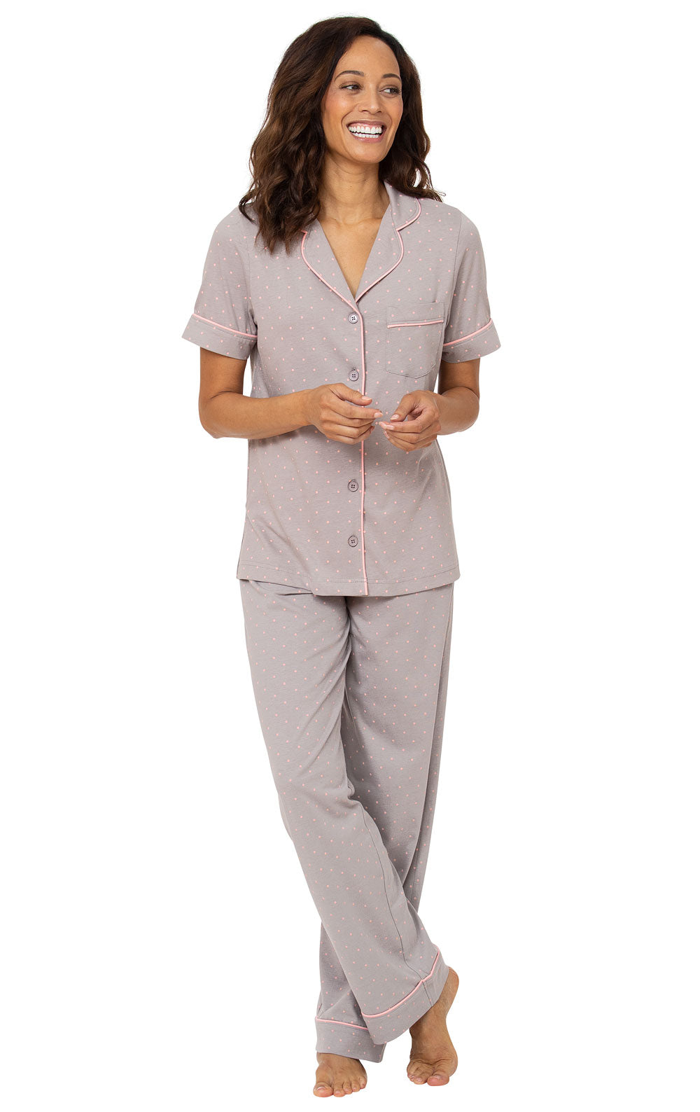 Classic Polka-Dot Short Sleeve Button-Front Pajamas