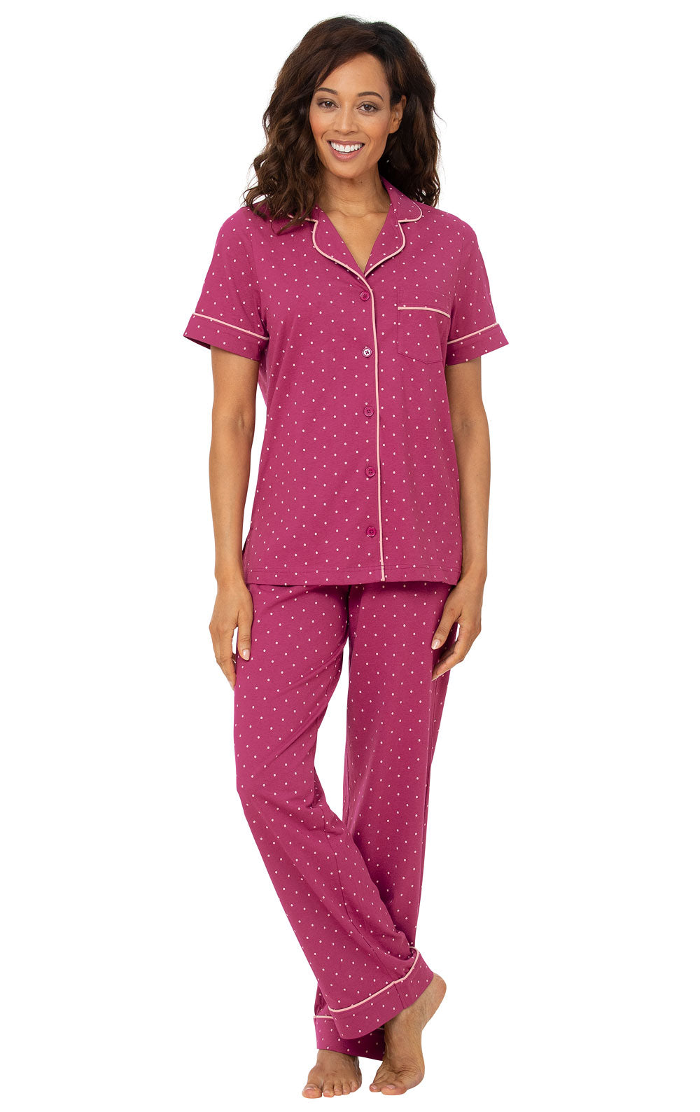 Classic Polka-Dot Short Sleeve Button-Front Pajamas