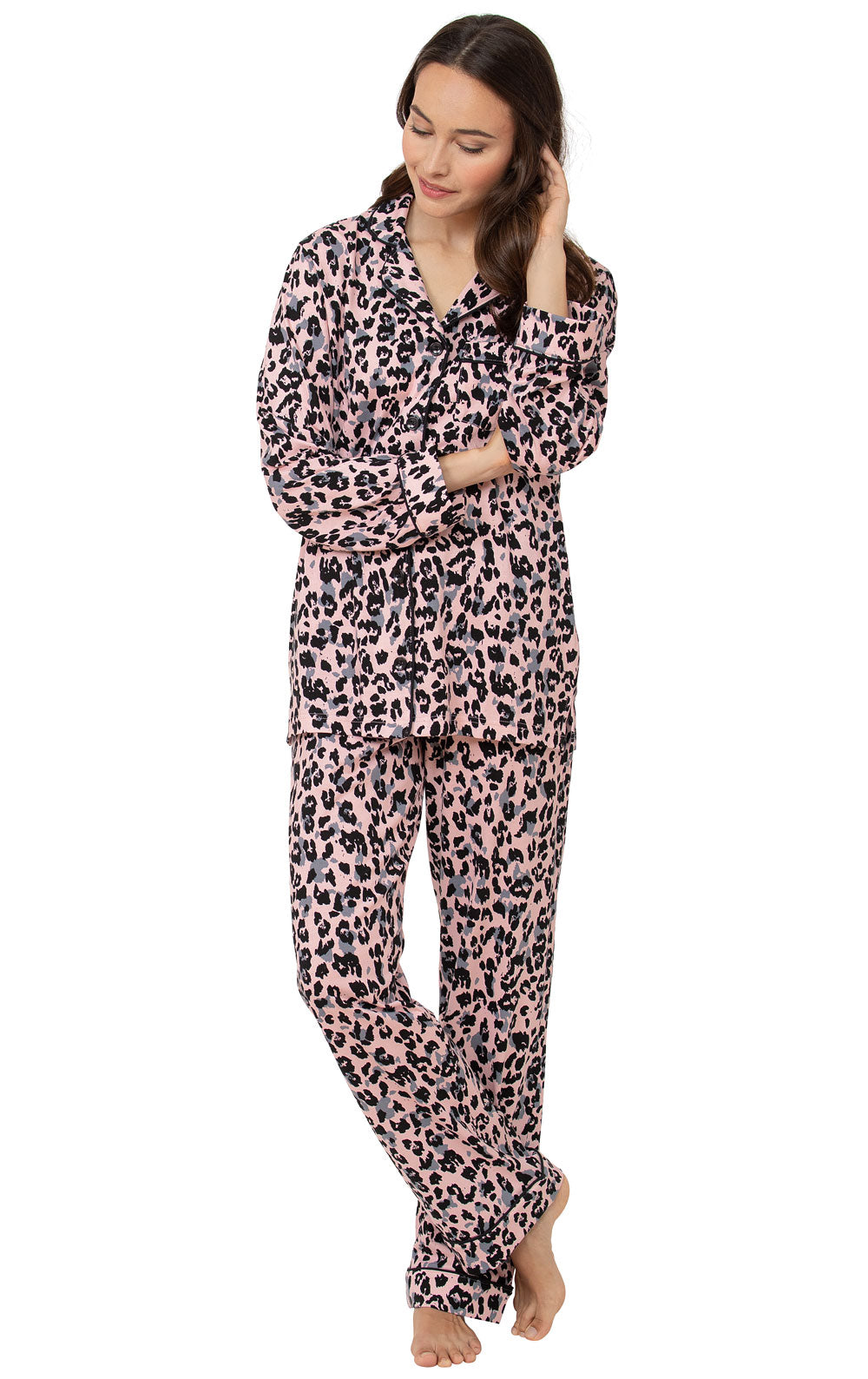 Leopard In Pyjamas Pink Leopard Button-Front Pajamas | Pajamagram