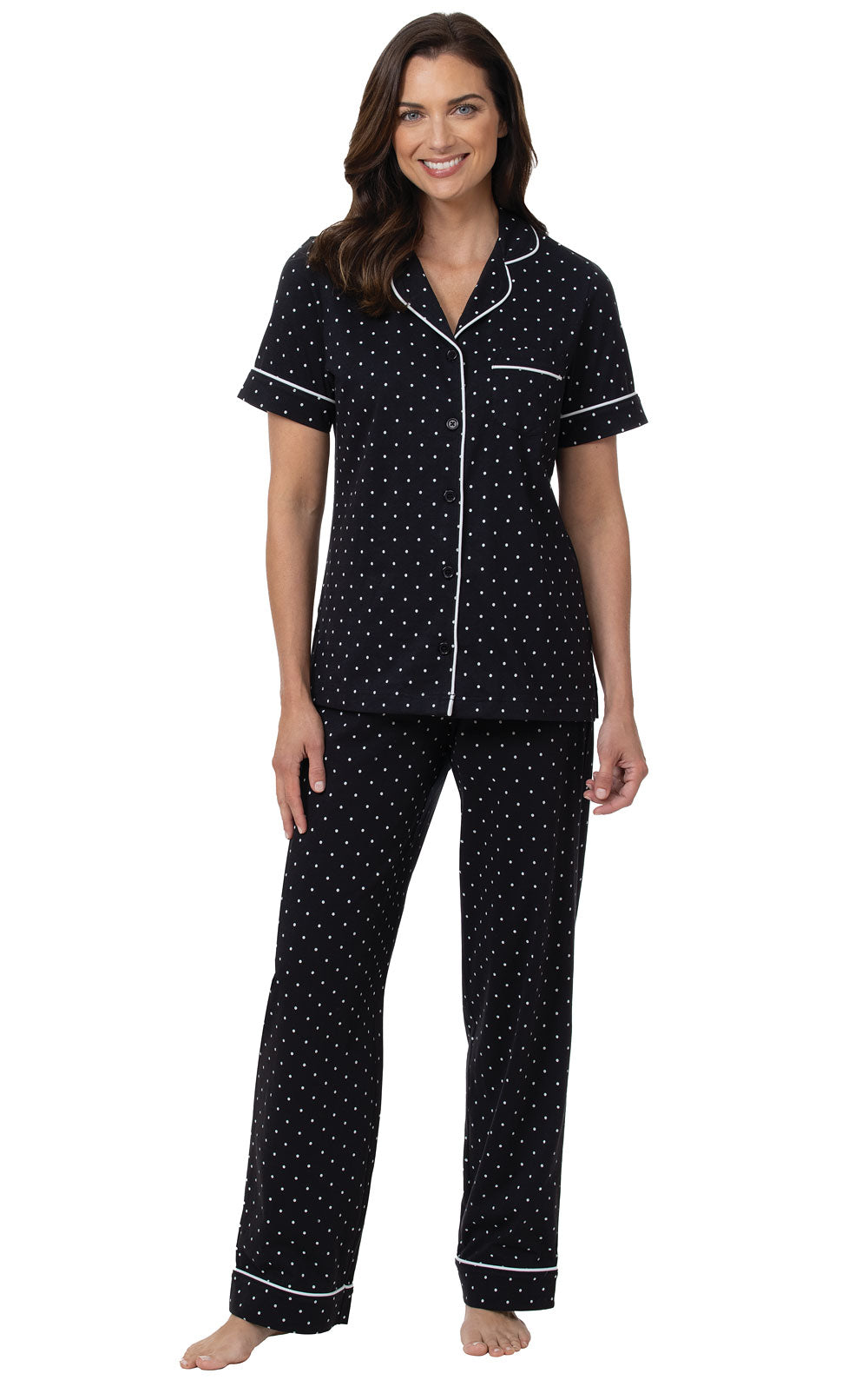 Classic Polka-Dot Short Sleeve Button-Front Pajamas