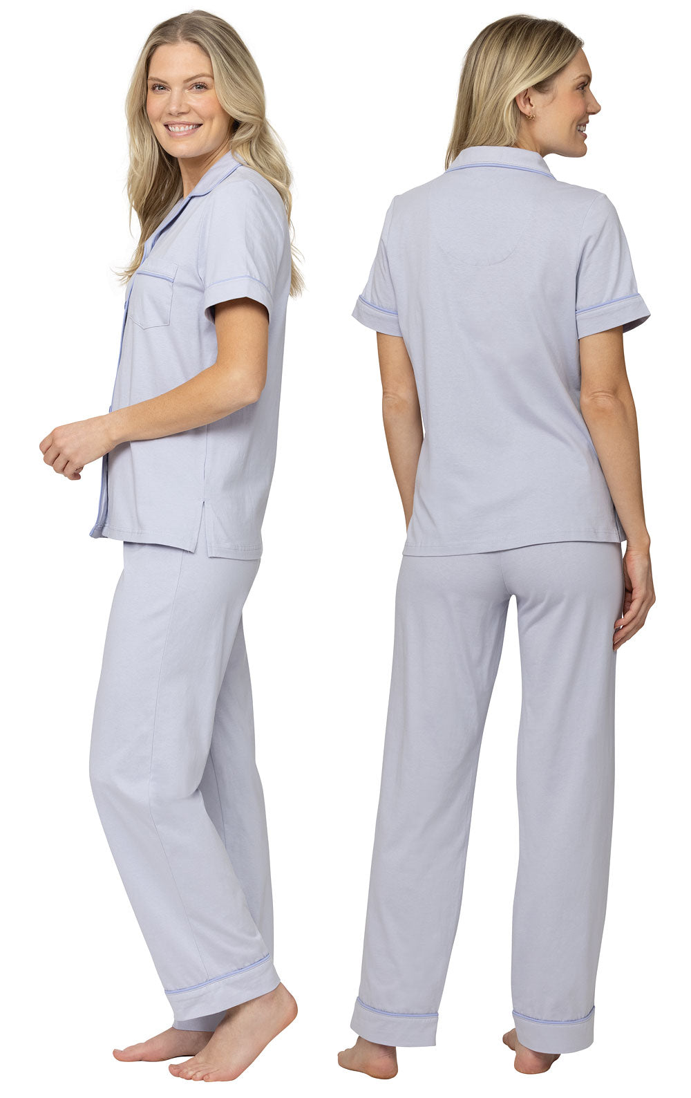 Solid Jersey Short-Sleeve Button-Front Pajamas  - Final Sale