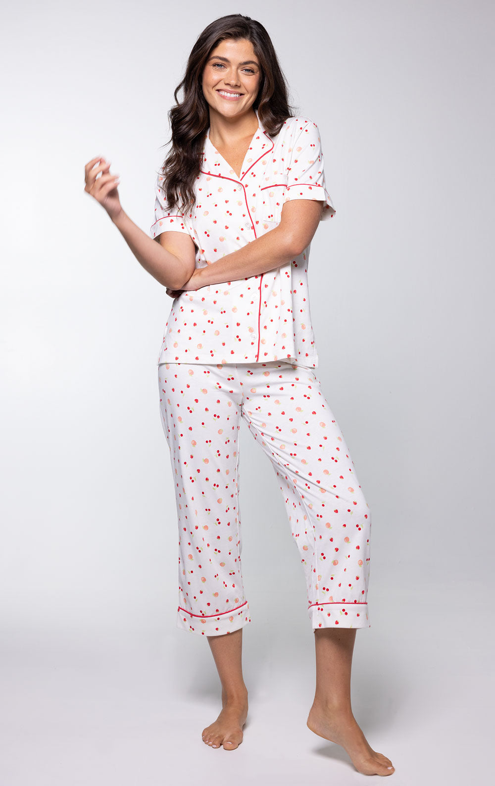 Ditsy Fruit Button-Front Capri Pajamas