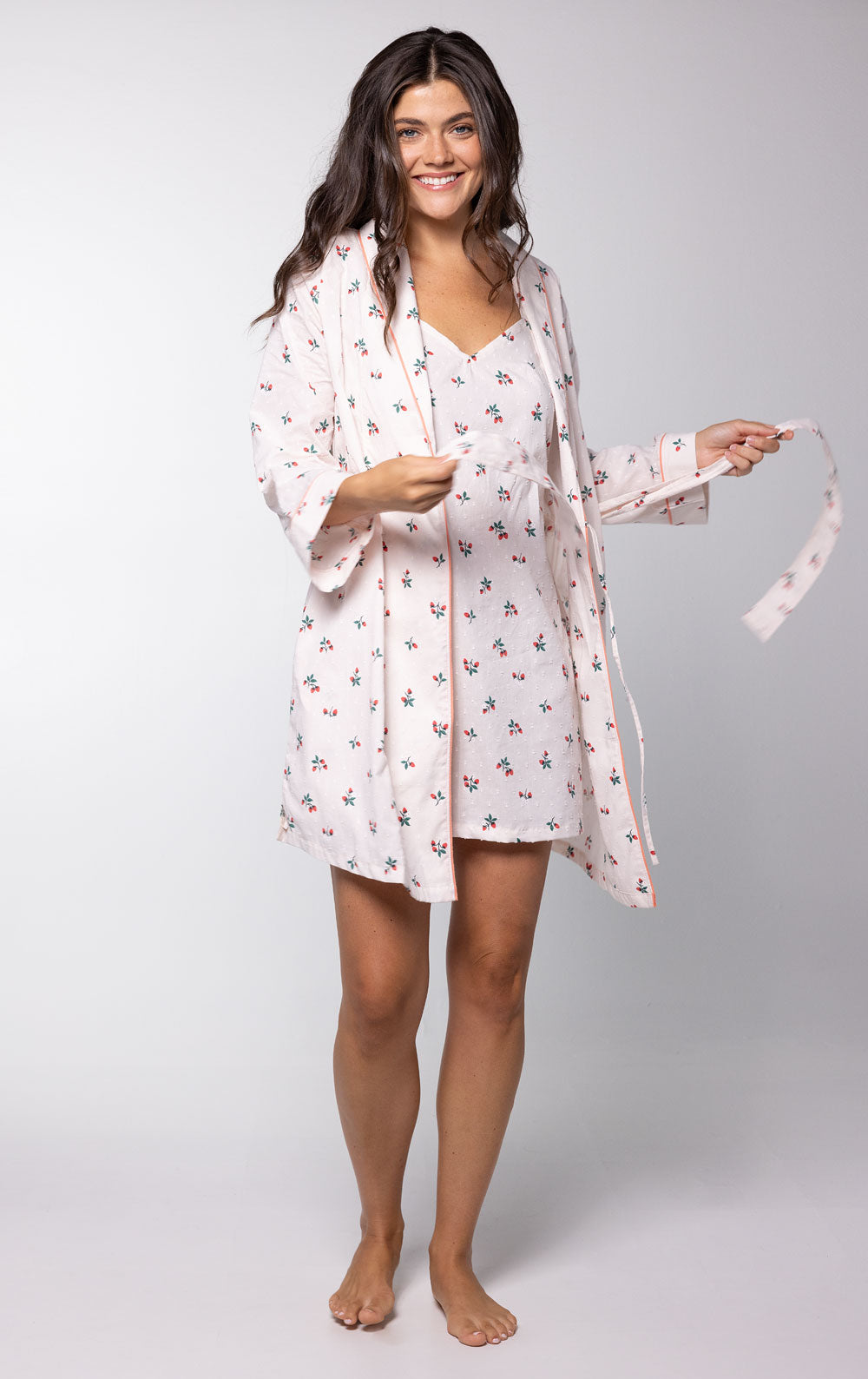 Rested Cotton Short Robe – Strawberry Cream