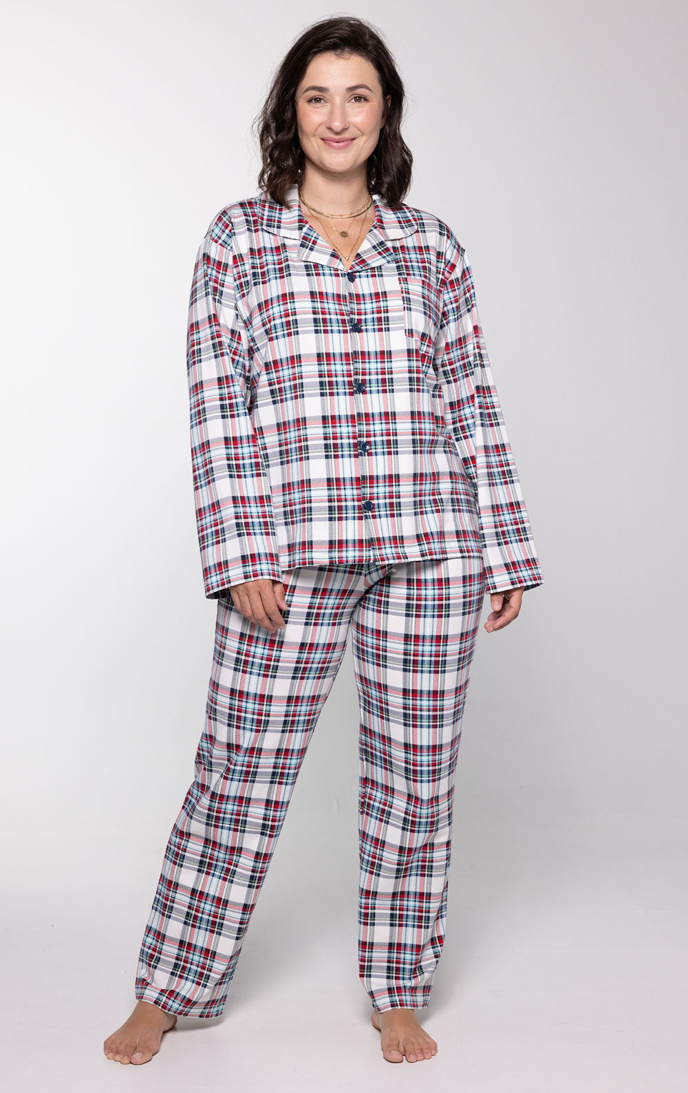 Gray plaid matching family pajamas sale