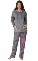 Gray Plaid Women's Hoodie & Pant Set - Couples