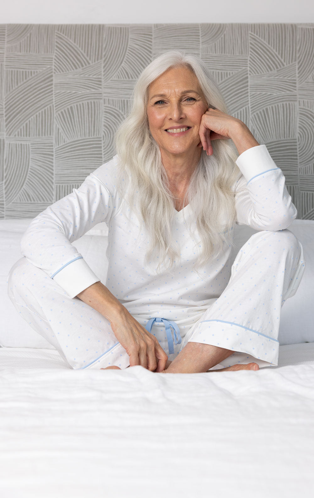 Classic Polka-Dot Pullover Pajamas- White & Periwinkle