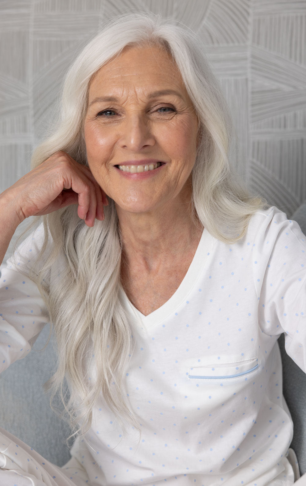 Classic Polka-Dot Pullover Pajamas- White & Periwinkle