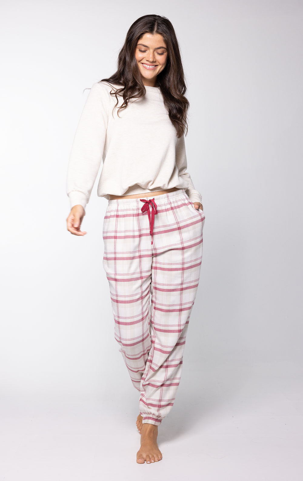 Patterned flannel jogger pajama pants for wome sale