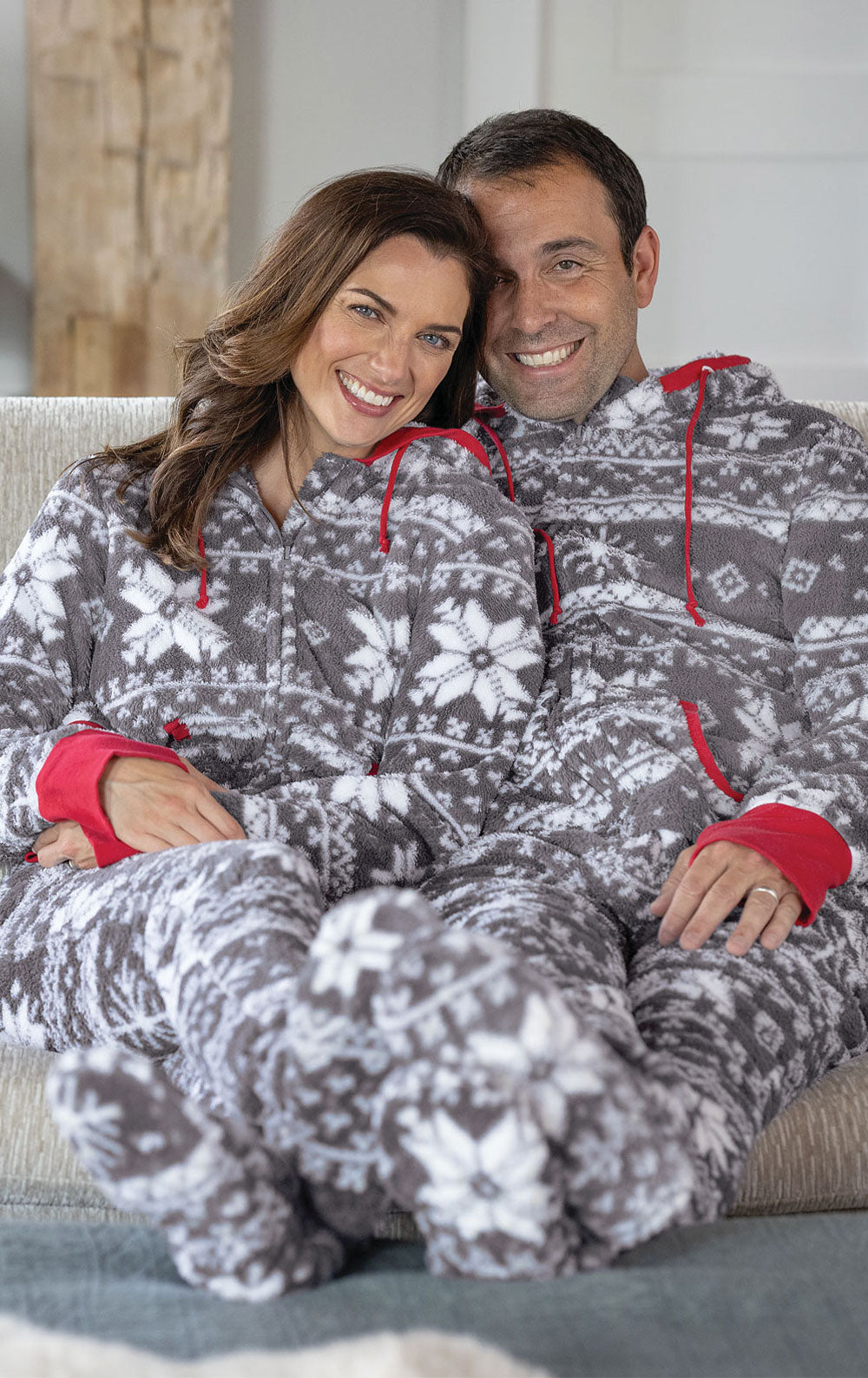 Nordic Fleece Hoodie-Footie Couples Matching Pajamas